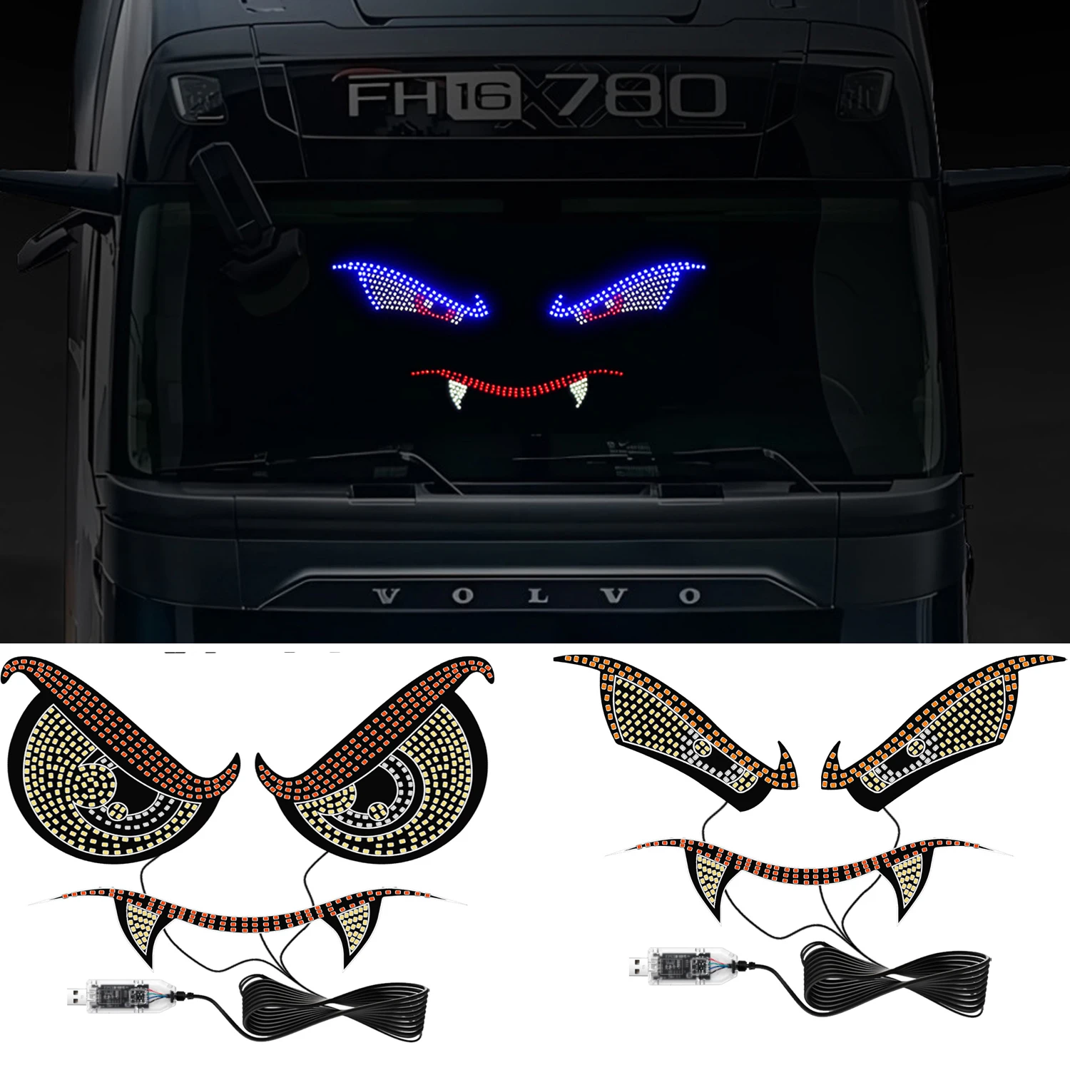 

2PCS 5V Vampire Devil's Eye Car LED Flashing Display Decorative Light 11 Mode USB Personalized Modification Atmosphere Warning
