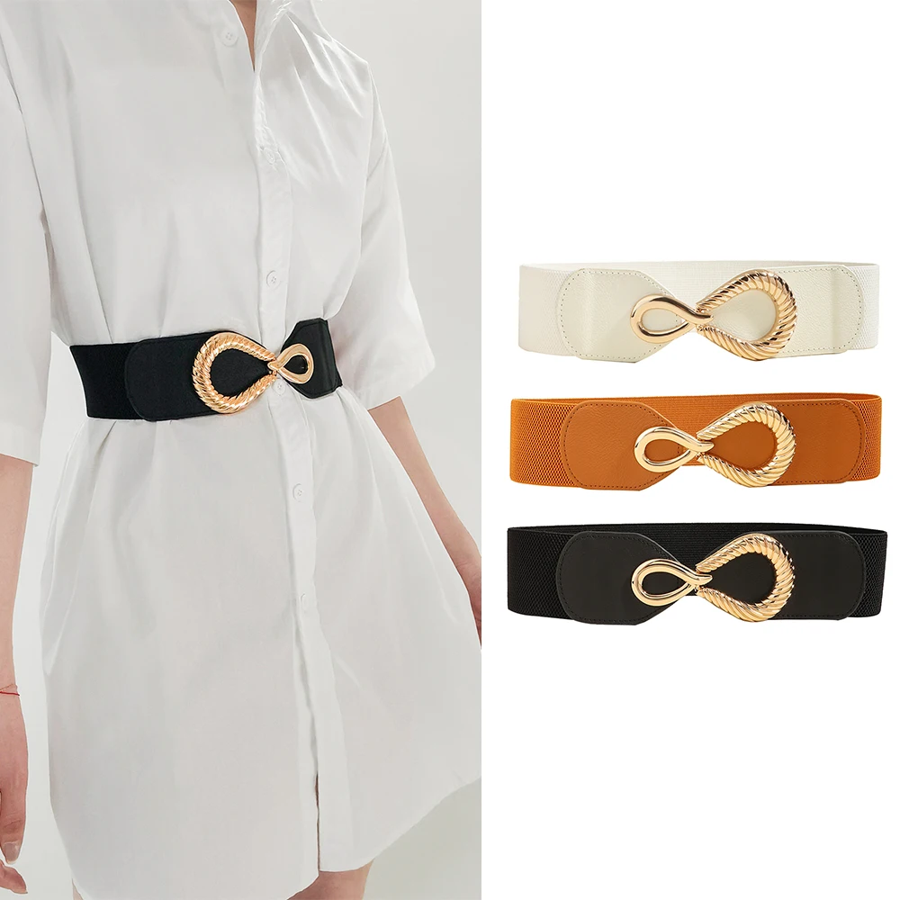 Breiter elastischer Taillengürtel für Damen, Retro-Mode, PU-Leder, Kleiderbund für Damen