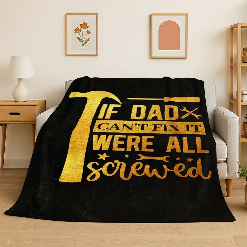 Gift Thanks To My Dad Father Letter Present Flannel Blanket Soft Throw Blanket for Bedroom Living Room Bed Travel Picnic Nap