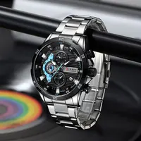 Relojes de acero inoxidable para hombre, Esfera luminosa creativa a la moda con cronógrafo, relojes de pulsera informales para hombre, negocios