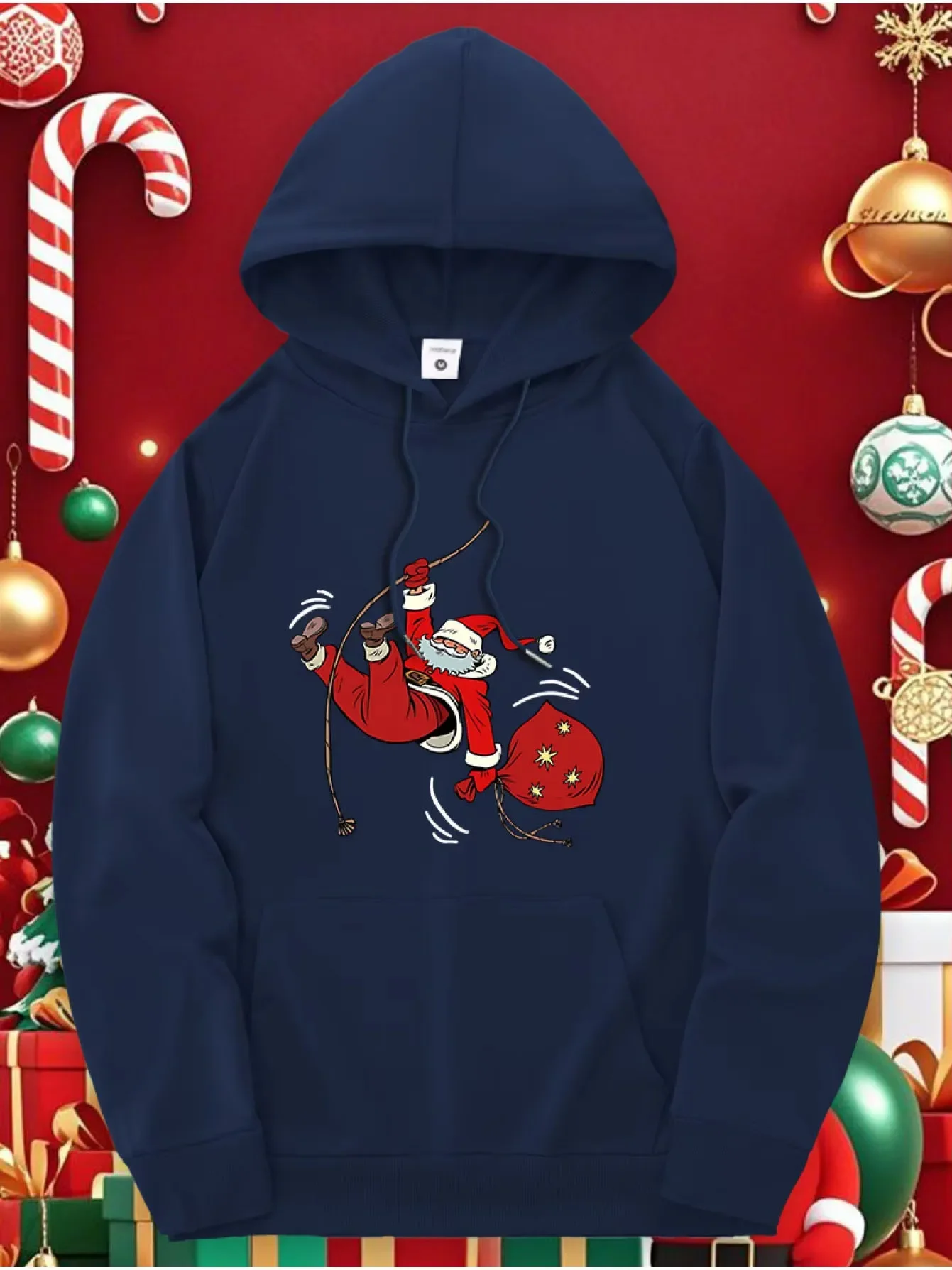 Autumn and winter loose hooded sweatshirts for men and women, featuring pictures of Santa Claus as Christmas themed gifts