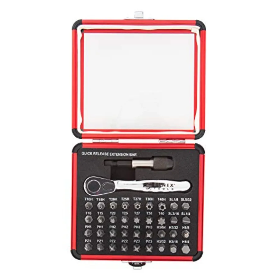 

Набор мини-трещоток и бит Sunex 9726, 1/8-1/4 дюйма, биты S2, 5/64-1/4 дюйма, шестигранные биты, 38 предметов, серебристый цвет