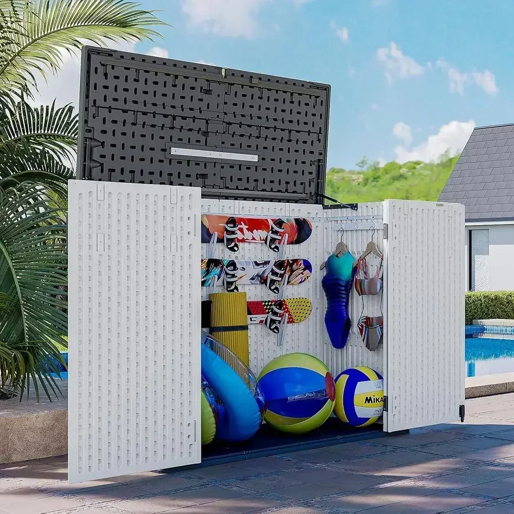 160 Gallon Lockable Resin Outdoor Storage Box with Spring Lid - Patio, Garden, Pool Use