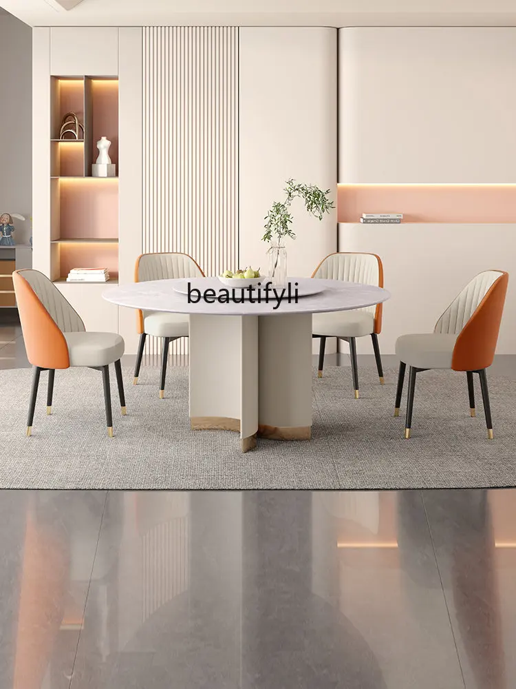 

Mild Luxury Marble Dining Tables and Chairs Set Household Small Apartment High-End Restaurant round Table