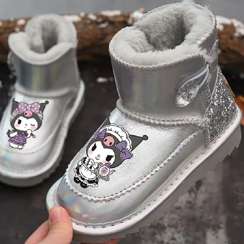 Hot Sanrio Kuromi Snow Boots Girl Thick Bottom Boots with Velvet Winter Non-Slip Rubber Sole Hello Kitty Kawaii Gift New Pattern