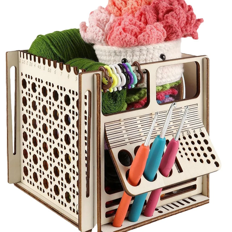 All-in-one Wooden Yarn Bowl Crochet Organizer Storage Holder DIY Wooden Yarn Dispenser Knitting Bowl For Knitting Crochet Skeins