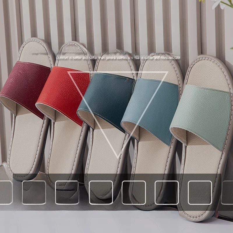 Genuine Leather Slippers Unisex Summer Indoor Home Anti-Slip Flat Bottom Japanese Style Cowhide Slippers Soft Sole Home Shoes