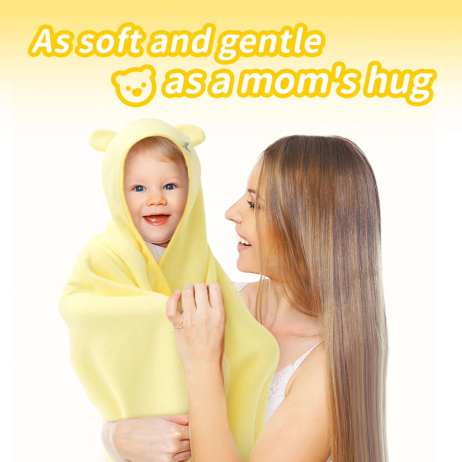 Hooded Bath Towel for Newborns, Bath Towels For Kids Ages 0-8 Yrs, 40'' x 40'', Yellow