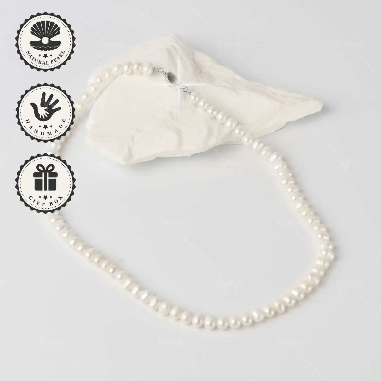 

MYSOYA Natural White, Pink & Purple Freshwater Pearl Necklace, 7-8mm Pearls with Silver Ingot Clasp, Gift Box, Birthday Gift