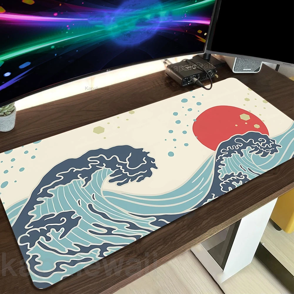 Pc Game Mousepad Large Great Wave Off Mouse Pad Japanese Style Gamer Mouse Mat Office Table Carpet Gaming Mats 900x400mm