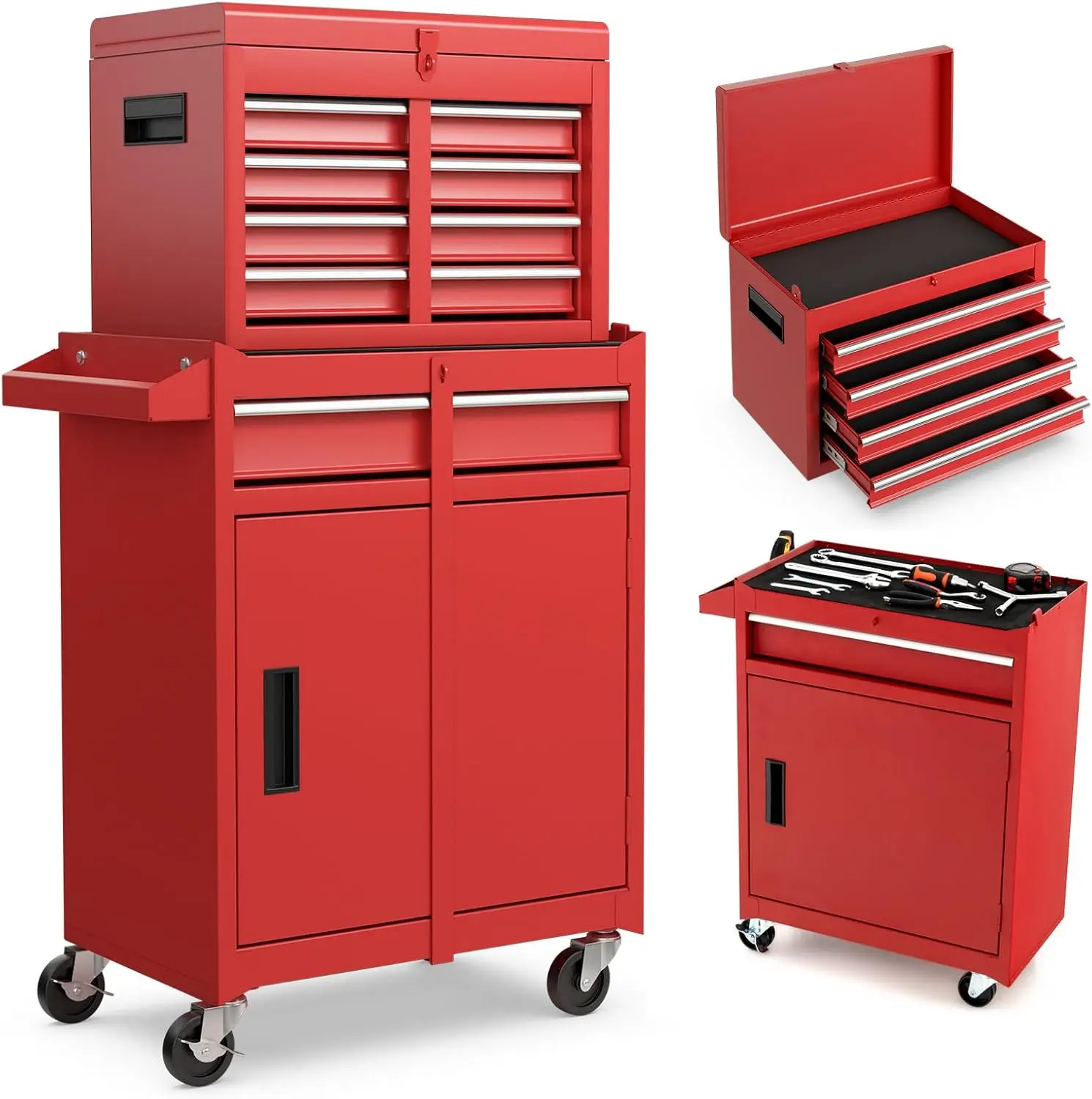 Rolling Tool Chest - Heavy Duty Material & Lockable Top-Box & Storage Cabinet for Garage and Workshop - 5-Drawer Tool Box & Red