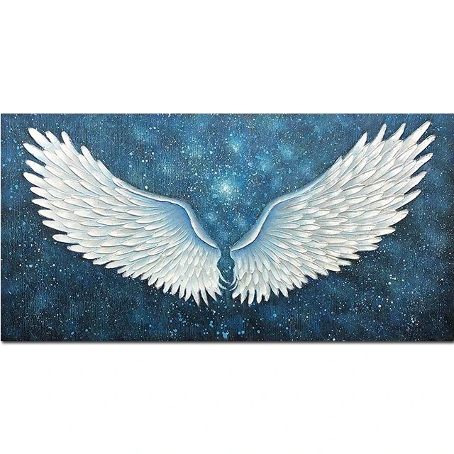 

Mdoern White Angel Wings Starry Blue Luxury Art Canvas Painting Abstract Poster Print Wall Art Picture for Living Room Decor