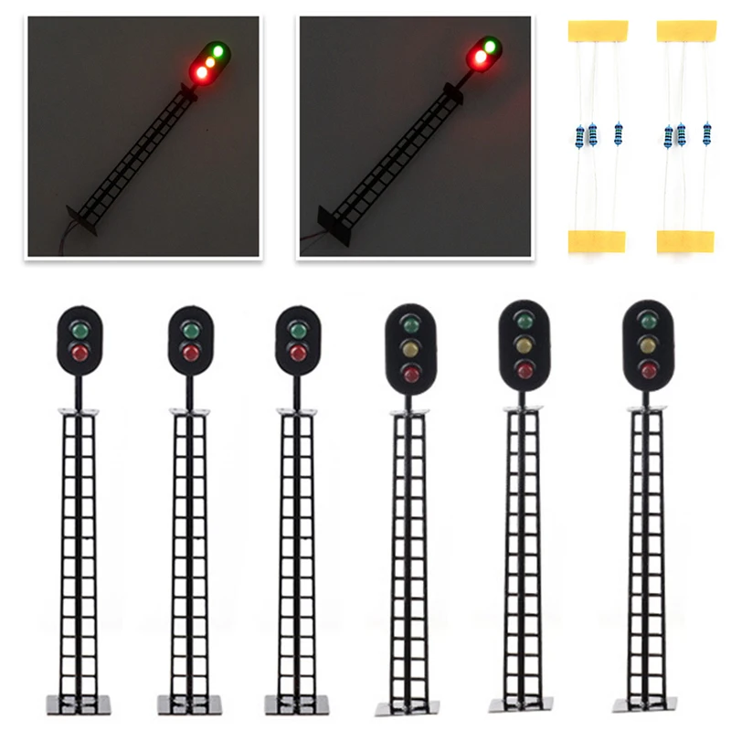 3Pcs Model Railway Signal Lamps 2/3-Lights Block Signal Green/Red/Yellow HO Scale 1:87 12V Led Lamps Railway Building Layout