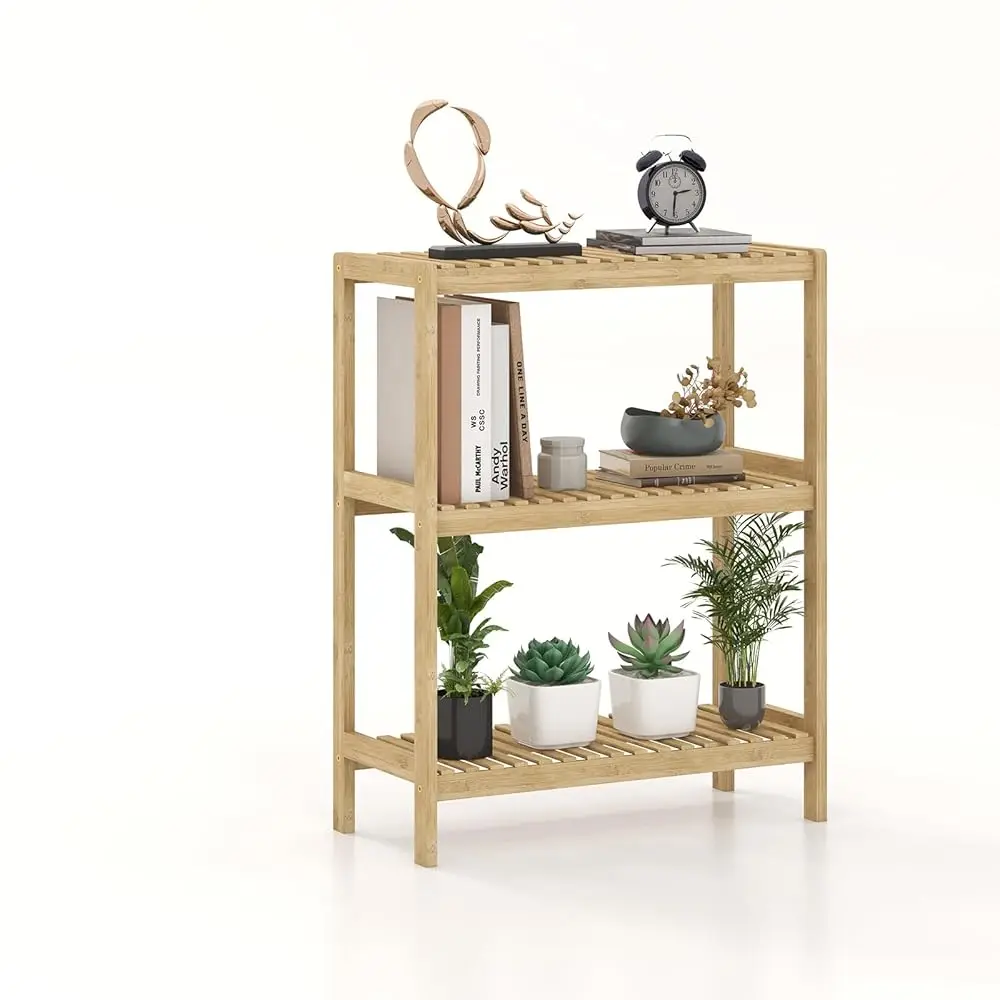 

Bamboo Shelf, 3-Tier Freestanding Storage Shelf Unit Rack, Multipurpose Small Bookshelf Bookcase Plant Stand For Bathroom,