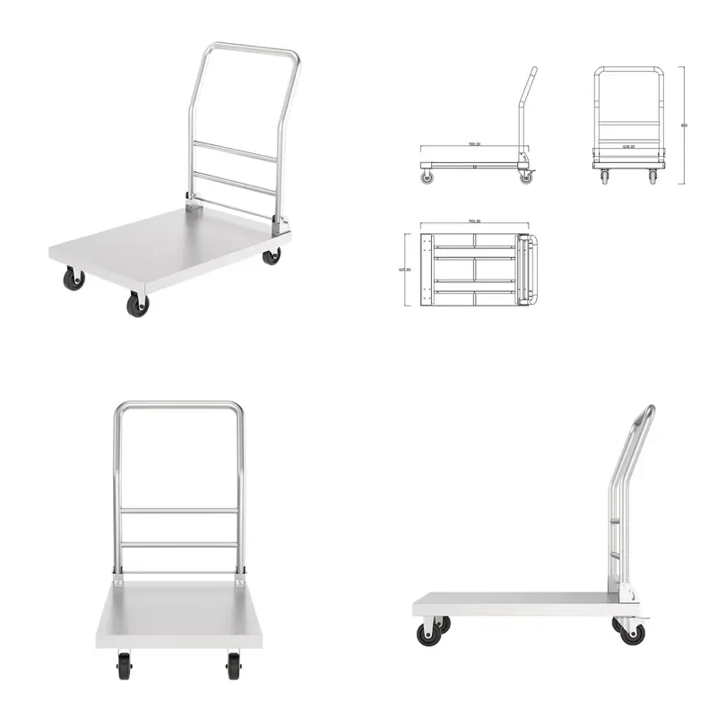 for Heavy Duty Stainless Steel Platform Trolley Commercial Kitchen Warehouse Storage Cart Cargo Hand Truck Industrial Utility