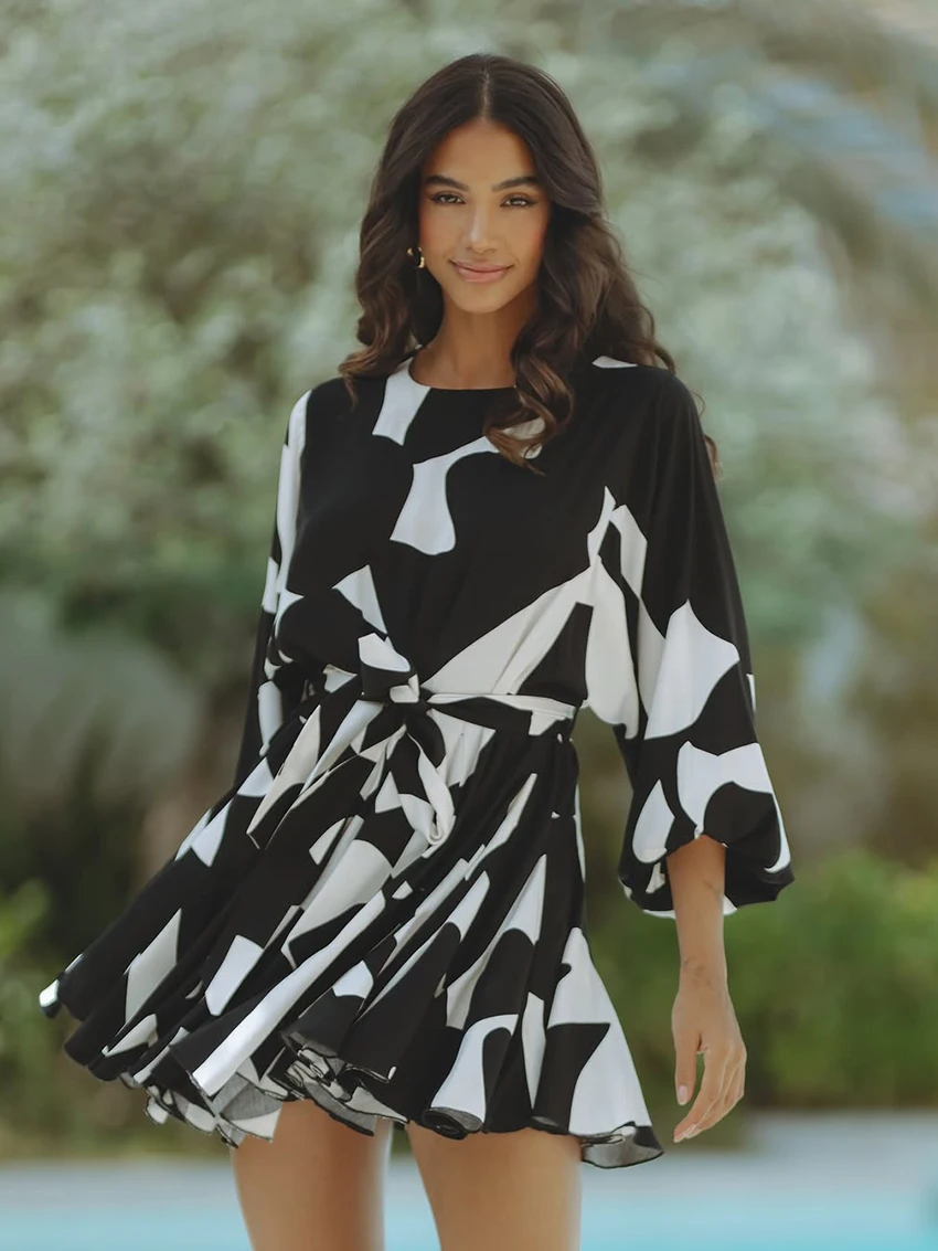 

Marthaqiqiqi женская пижама с принтом, ночная рубашка с длинными рукавами, одежда для сна на шнуровке, ночная рубашка с круглым вырезом, мини-платье, повседневная женская ночная рубашка, зимняя