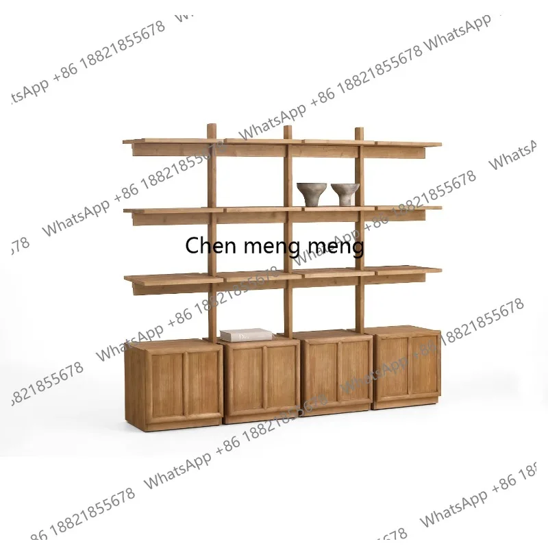 Solid Wood Living Room Vintage Decorative Storage Shelving Unit and Bookcase, Featuring a Reclaimed Pine Veneer Finish