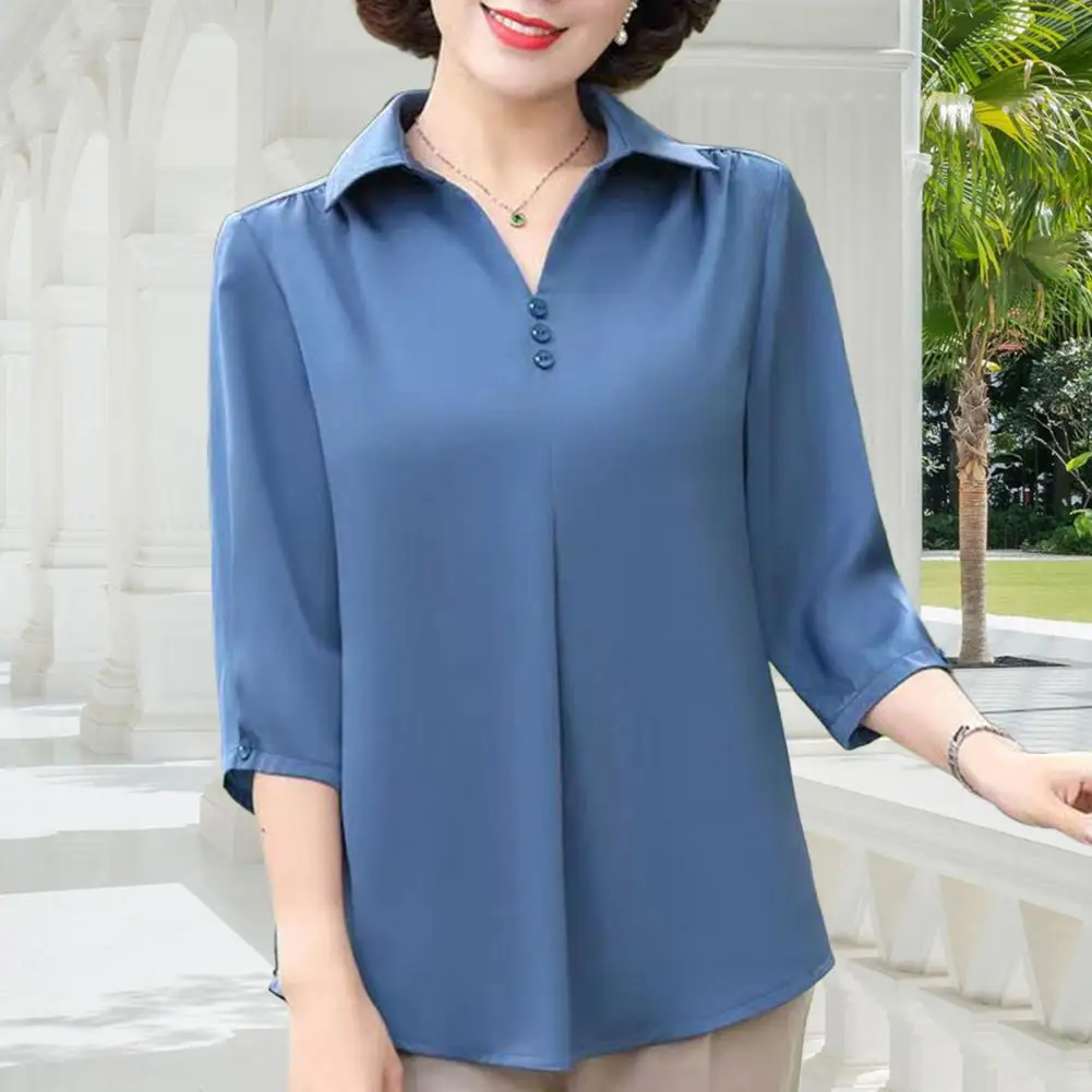

Women Shirt Solid Color Lapel Neckline Half Sleeve Pullover Tops Loose Fit Thin Shirt Tops Women Blouse Breathable Lightweight