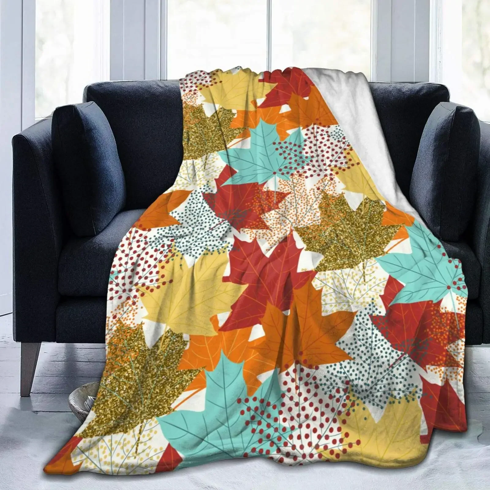 Colorful Leaves Vegetation Super Soft Lightweight Warm Flannel Throw Blanket Gifts Kids and Adults Gift Suitable Couch Bed Chair