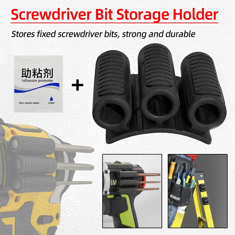 3 Holes Screwdriver Bit Holder 1/4 Hex Shank Drill Bit Storage Case with 3M 3Meters Double Sided Adhesive Tape Tool Accessories