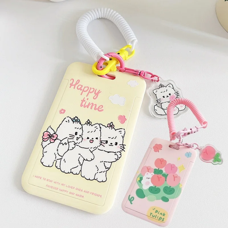 INS Kitten tulip Photocard Holder Cartoon Ins Idols Cards Cover with Keychain Students Card Protectors ID Bank Cards Case