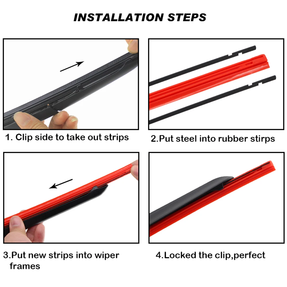 2PCS Car Wiper Blade Windscreen high-end red silica gel Replacement Strip 8MM 14\