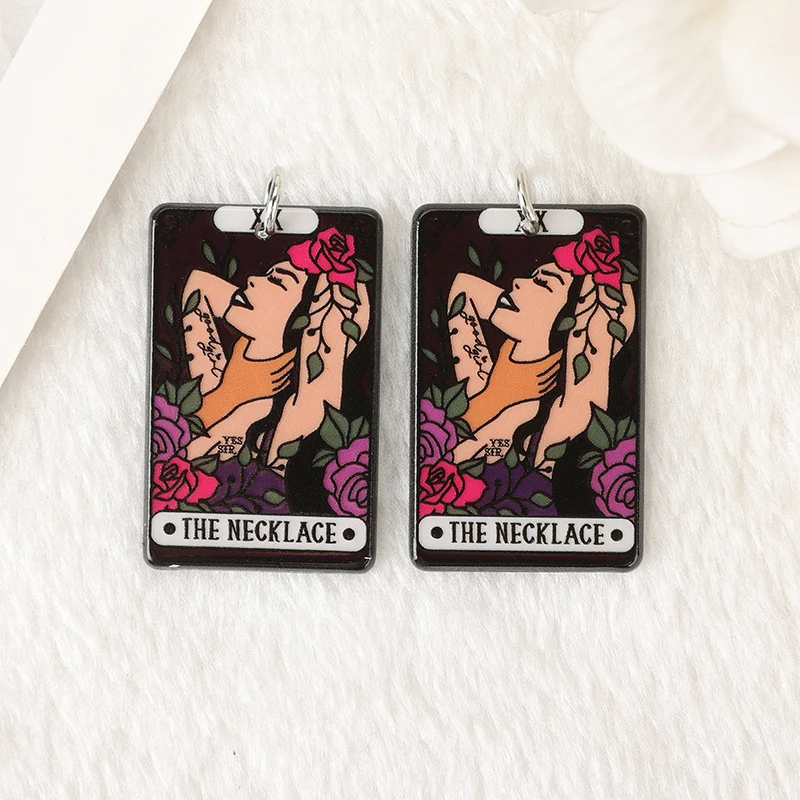 10Pcs Tarot Charms Creative Acrylic Spice Reader Teacher Pendant For Necklace Keychain Diy Making Accessories