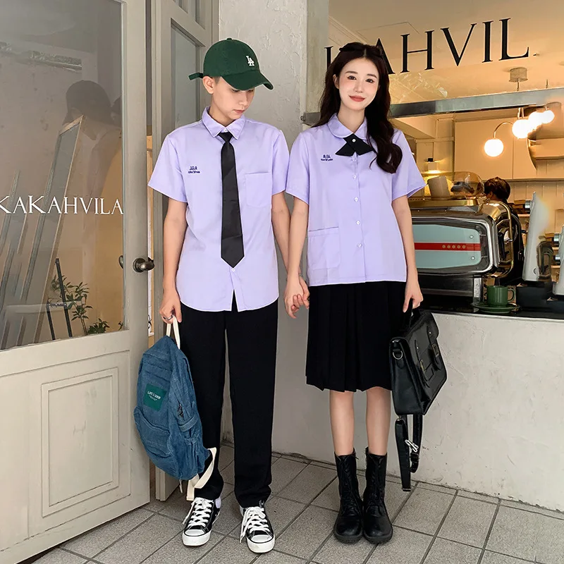 Thai Style School Uniform Set For Girls, Short & Long Sleeve Shirt With Skirt, Preppy JK Outfit For Graduation & Class Wear