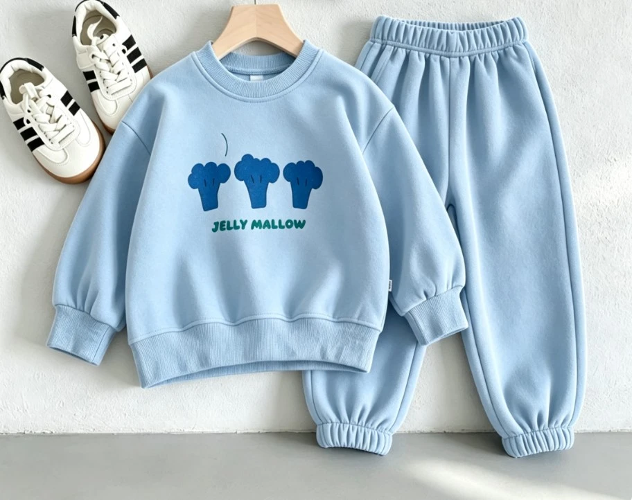 Little Kids Cartoon Print Sweatshirt Set Children Crew Neck Long Sleeve Pullover+ Sweatpants Outfits Children Daily 2Pcs Suits