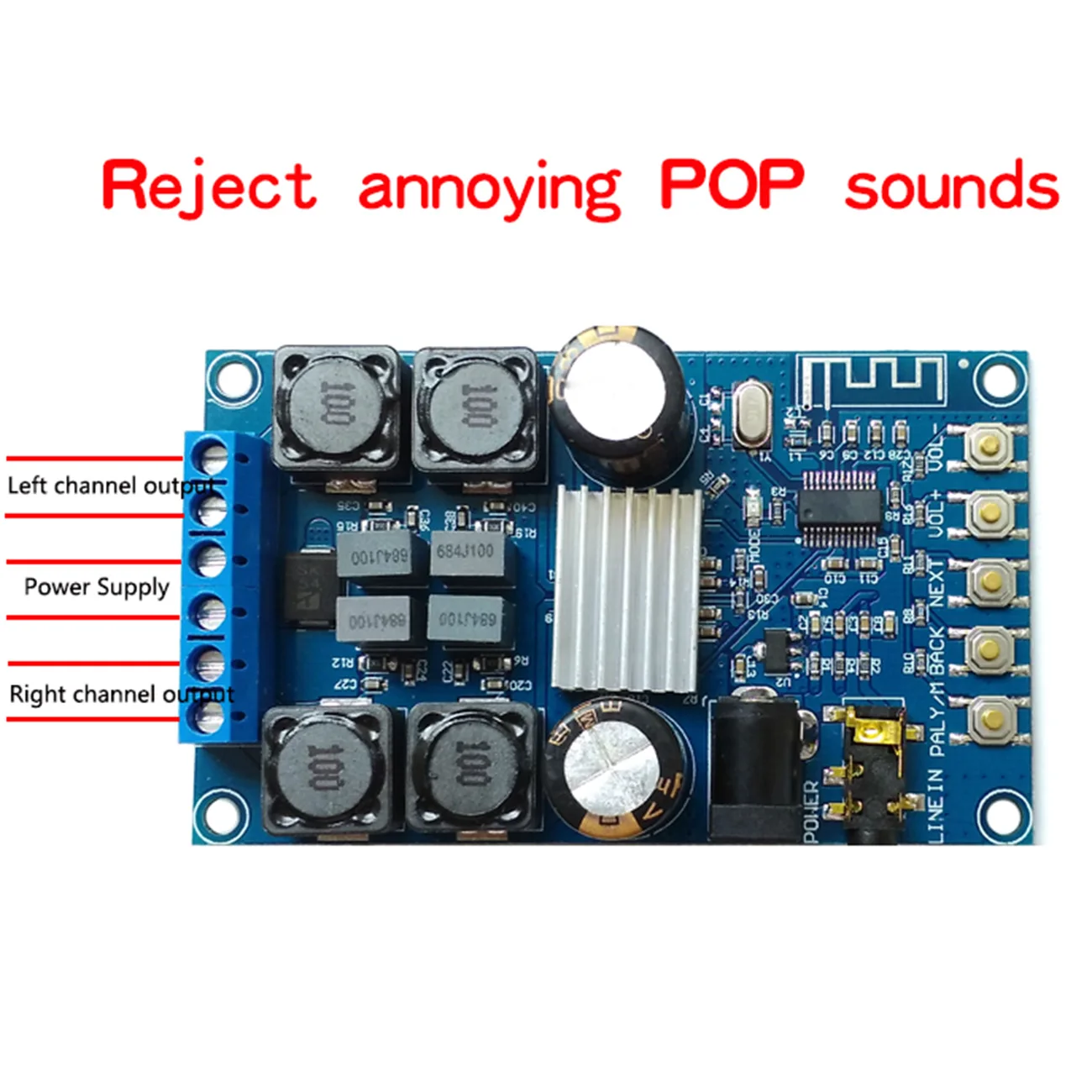 

Плата цифрового усилителя мощности Bluetooth, двухканальная плата усилителя звука 50 Вт * 2, без звука POP