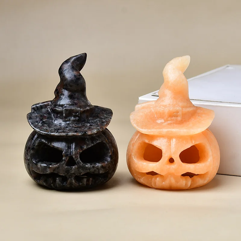 Natural Crystal Carved Pumpkins Halloween Decorations Unique Crystal Gifts for Autumn Festivities