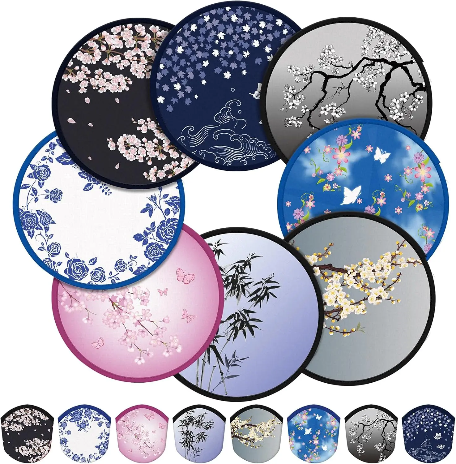 

24Pcs Chinese Style Foldable Flying Disc Fans, Portable Cooling Hand Fans for Outdoor Games, Party Favors, 8 Designs