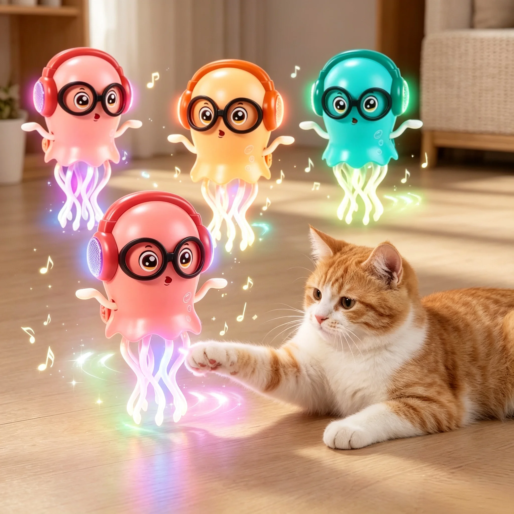 Electrically-Powered Crawling Dancing Jellyfish Cat Toy An Octopus With Automatic Obstacle Sensor Intelligent LED Lights Music