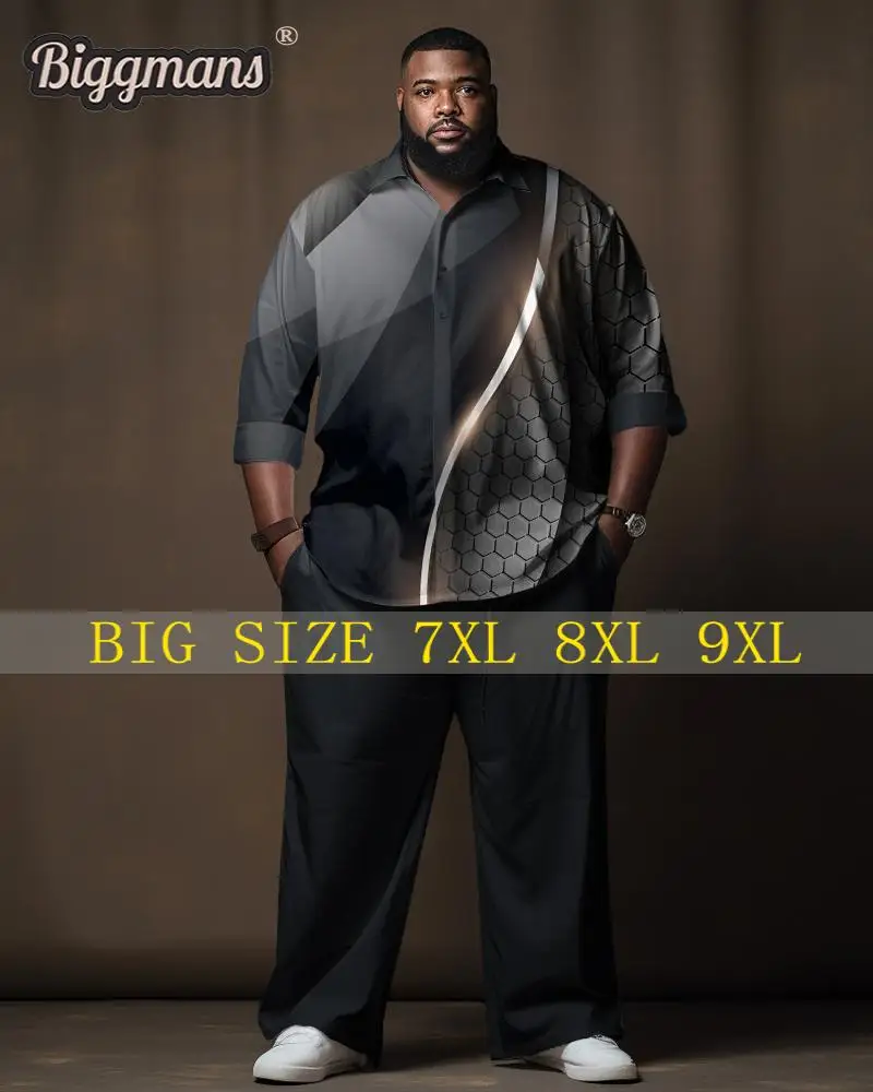 

Biggmans Two Piece Sets Shirt for Men's Office Clothing Aurora Gradient Abstract Print Long Sleeves Big Plus Size Suit L-9XL