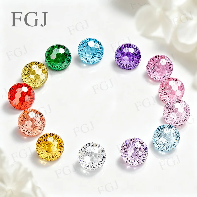 Round Chrysanthemum Cut Cubic Zirconia Gemstones 6mm 8mm Assorted Colors Loose Gems for Jewelry Making DIY Wholesale