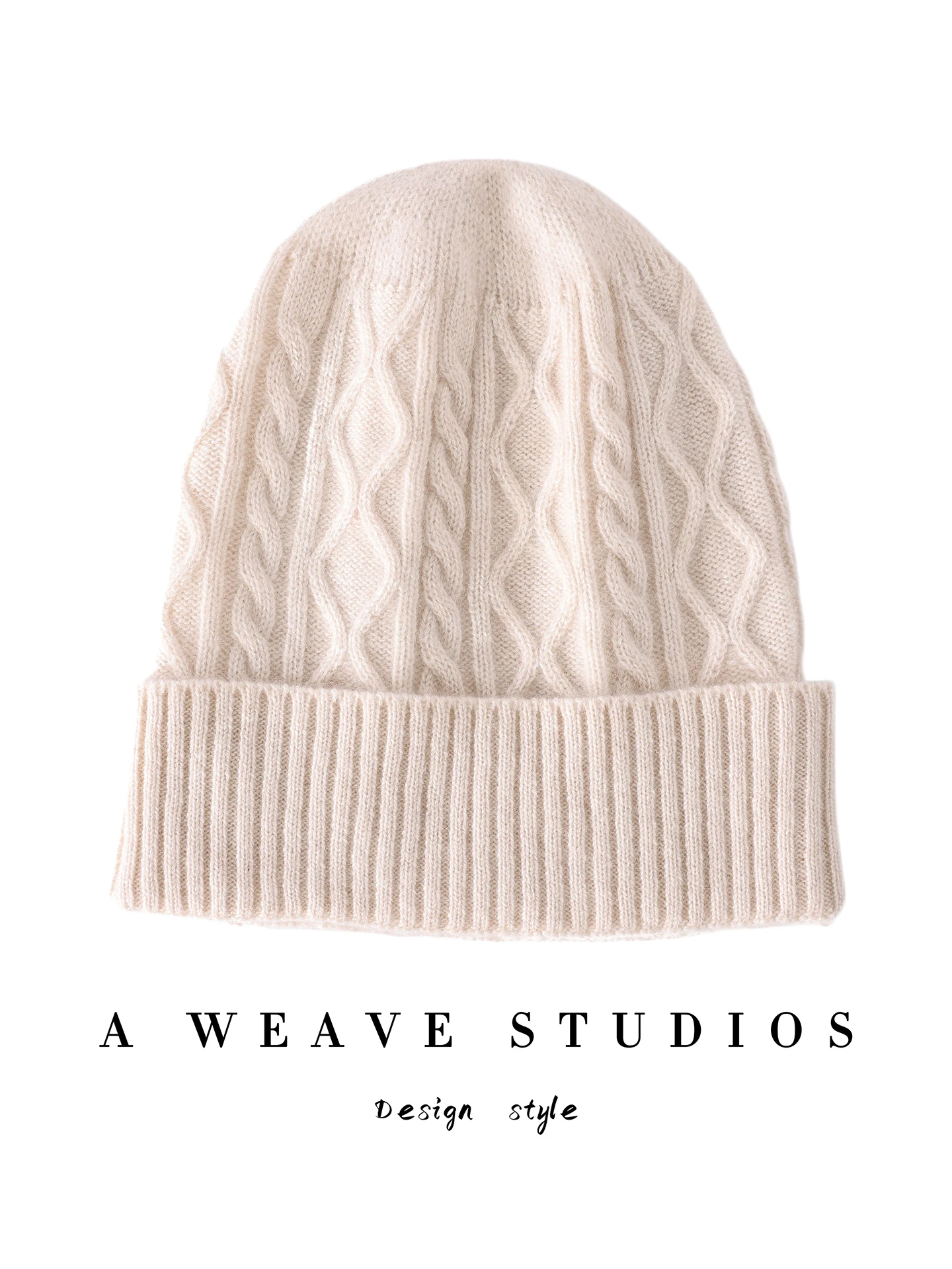 TLOML Women's 100% Cashmere Cable Knitting Hat Autumn Winter Pullover Cap Casual Cashmere Edge Folding Keep Warm Chic Style Hat