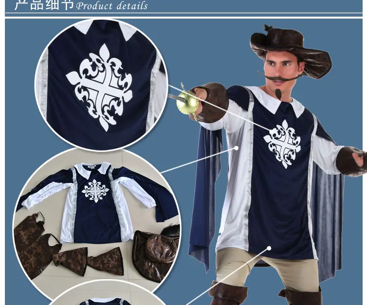 Disfraz de los Tres Mosqueteros, conjunto de capa de caballero medieval, para adultos, ideal para Halloween, ropa para hombres.