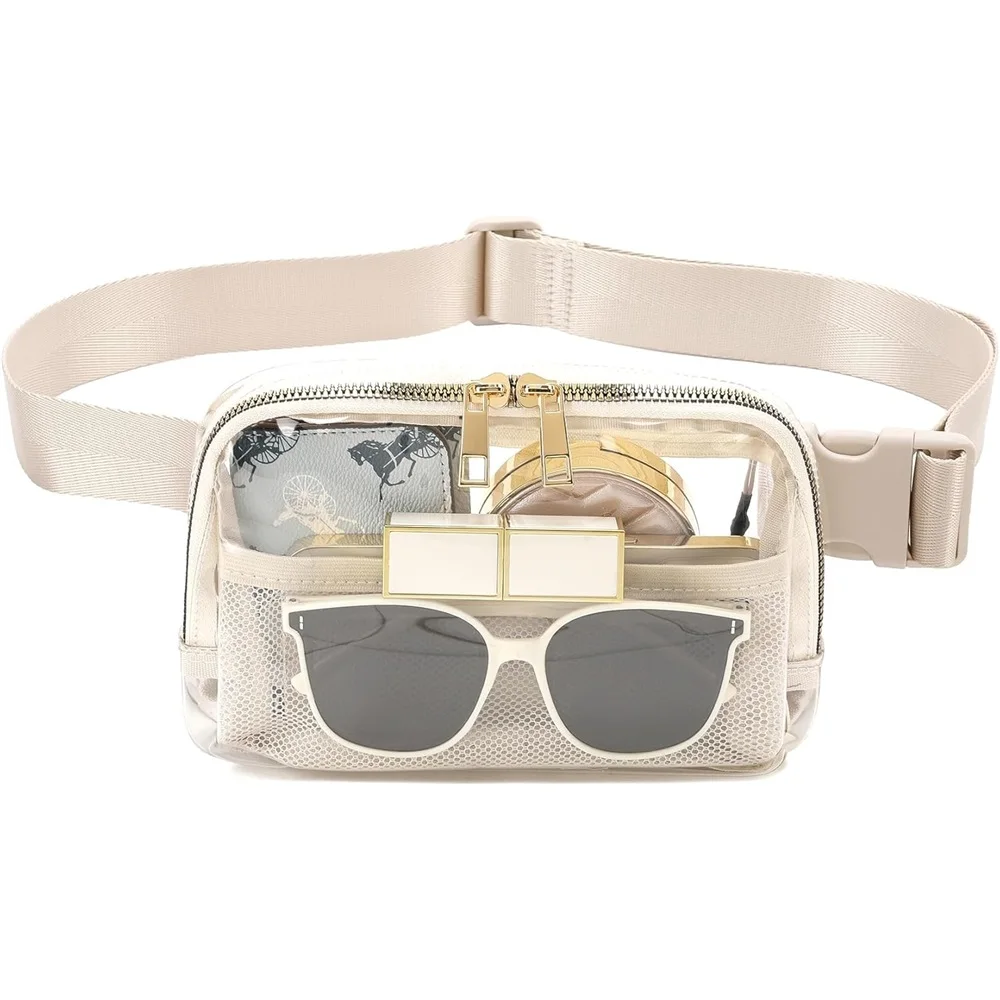 

Stadium Approved Belt Bag Fanny Pack - Clear Crossbody Waist Bag for Women Men, Adjustable Strap, Beige