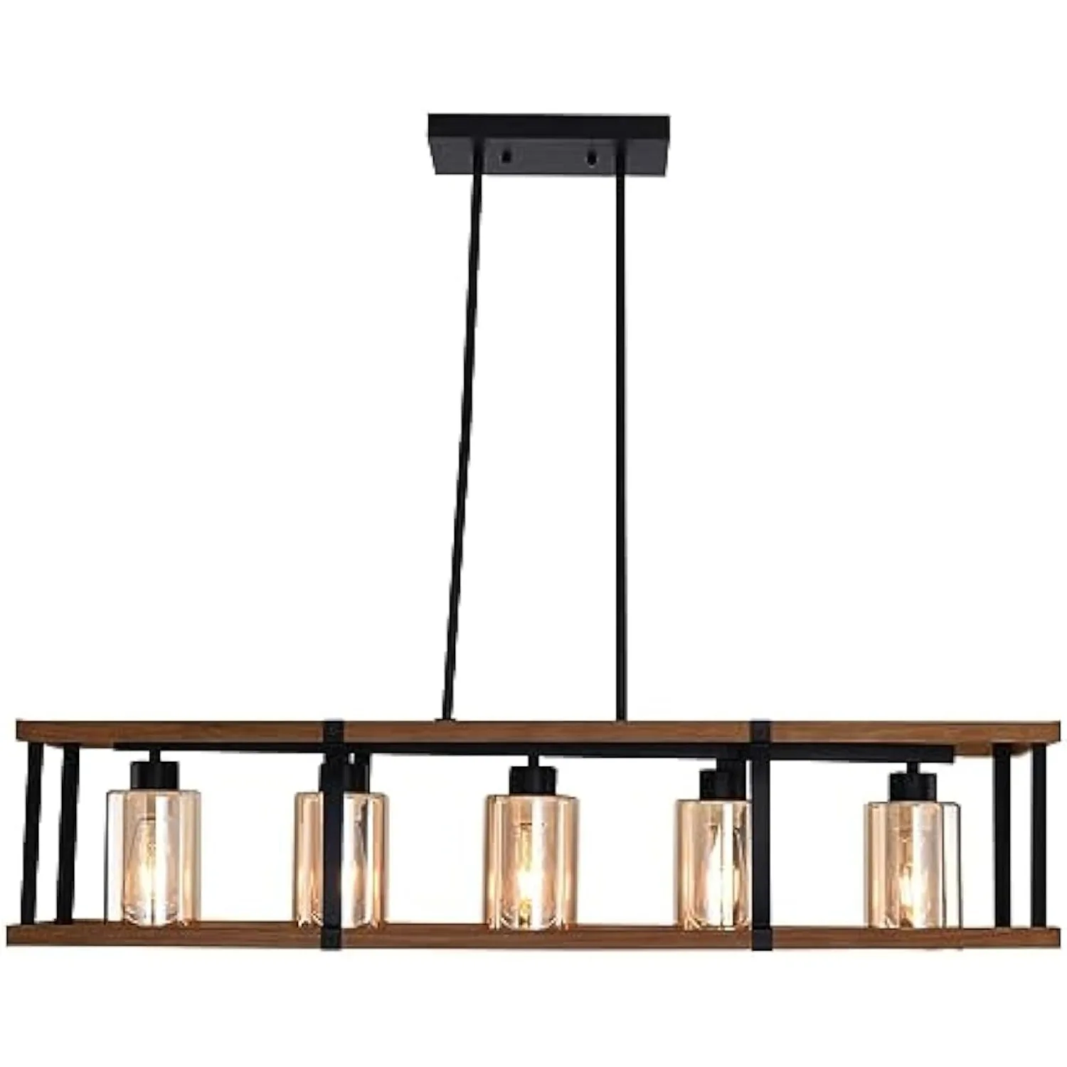 

Farmhouse Large Linear Wooden Chandelier 5-Light Dining Room Chandelier Light Fixtures Over Table-Kitchen Island Lighting