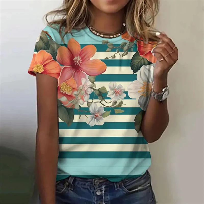 Women's T-Shirt Boat Anchor Print Fashion O-Neck Short Sleeve Tees Tops Summer Casual Harajuku Oversized Tshirts Female y2k Tops