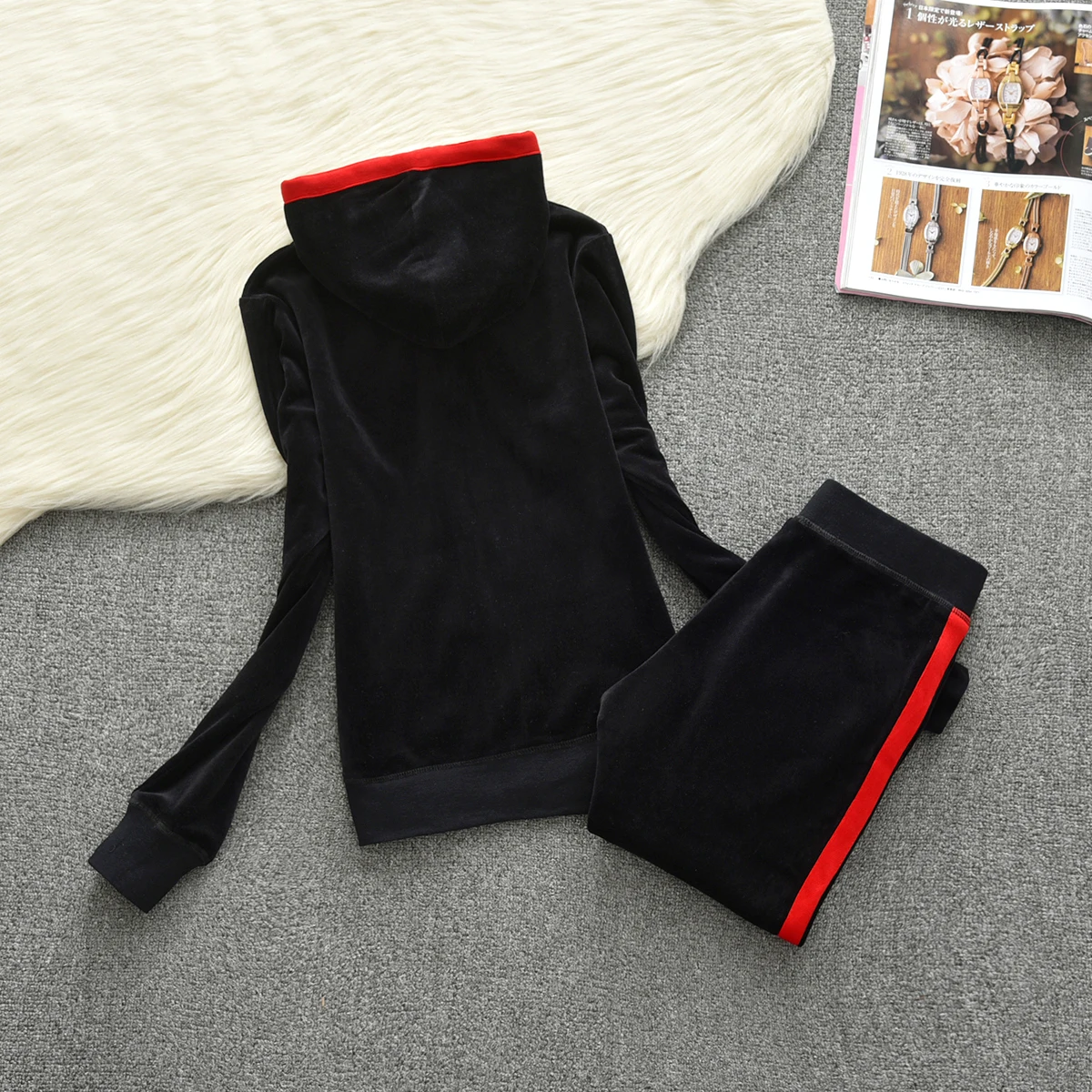 2025 Velvet Tracksuit Solid Color Women's Casual Sportswear Casual Leggings Trousers Hooded Sweatshirt Women 2pc Solid Color Sui