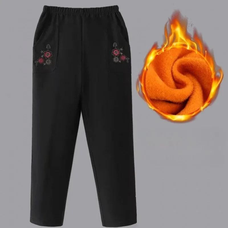 

Утолщенная флисовая верхняя одежда, прямые брюки, осенне-зимние женские брюки, свободные брюки для пожилых людей среднего возраста, с высокой талией, большие размеры