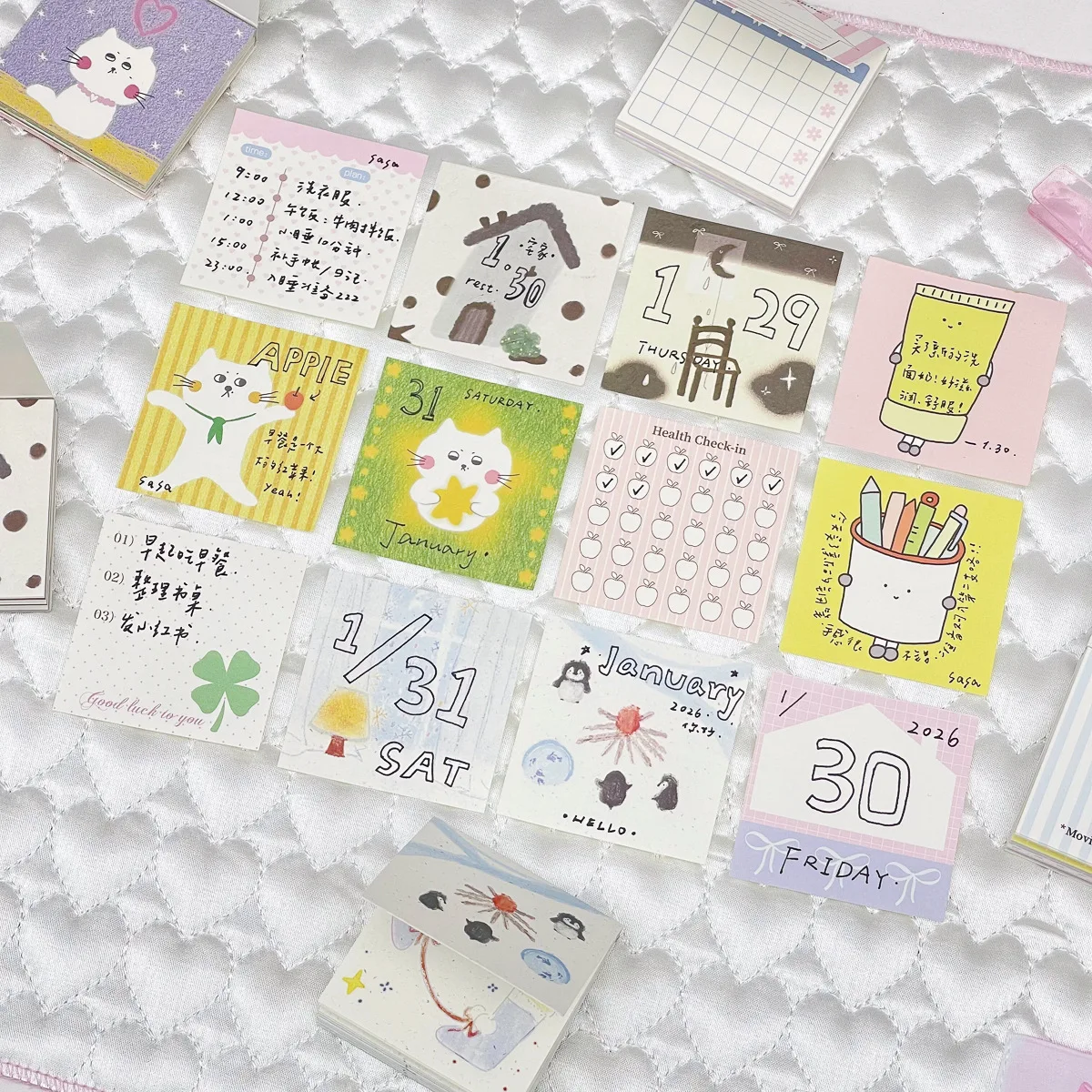 60pcs Date Note Cube Hand Drawn Notes