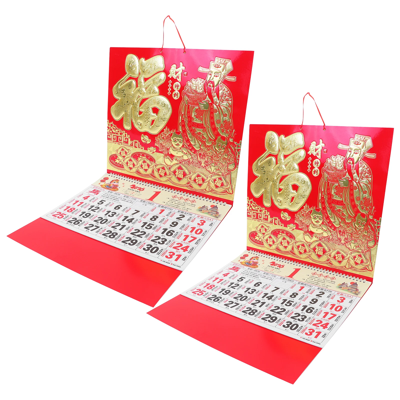 

2Pcs 2026 Chinese Calendar Wall Hanging Horse Zodiac Gold Foil Lunar Dates Daily Planner Feng Shui Decor Chinese Calendar