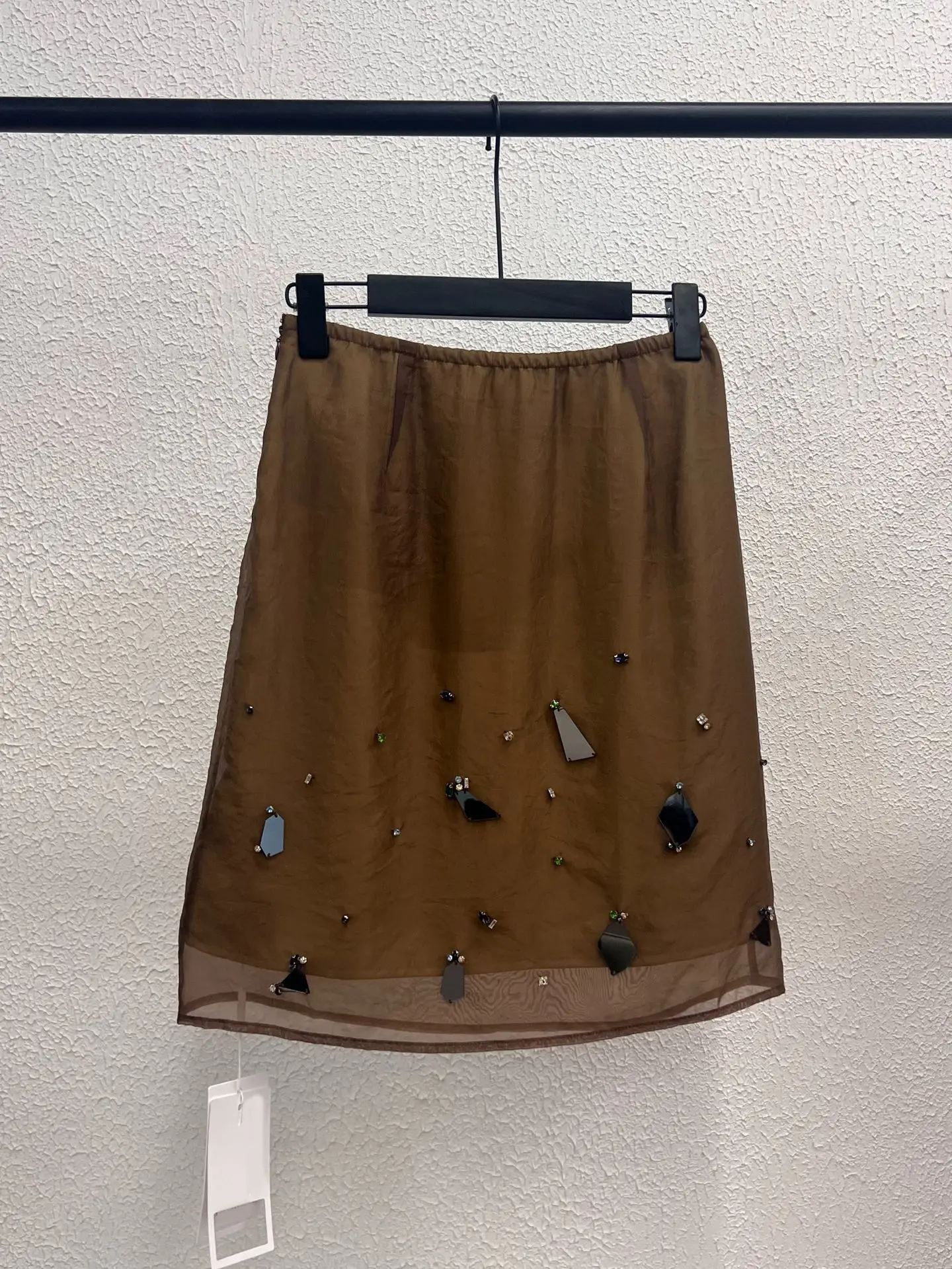 Elegant A-Line  Skirt with Beads And Elastic Waist High-End Semi-Formal Women's Skirts for Summer 2026 Polyester Fabric