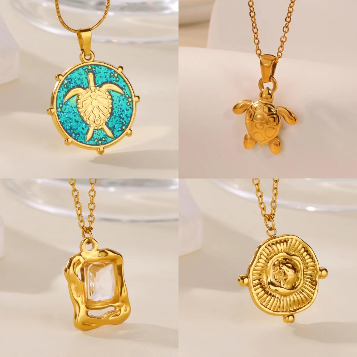 

Luxury Zircon Turtle Necklace For Women Stainless Steel Gold Color Chain Collar Geometric Necklace 2025 Fashion Wedding Jewelry