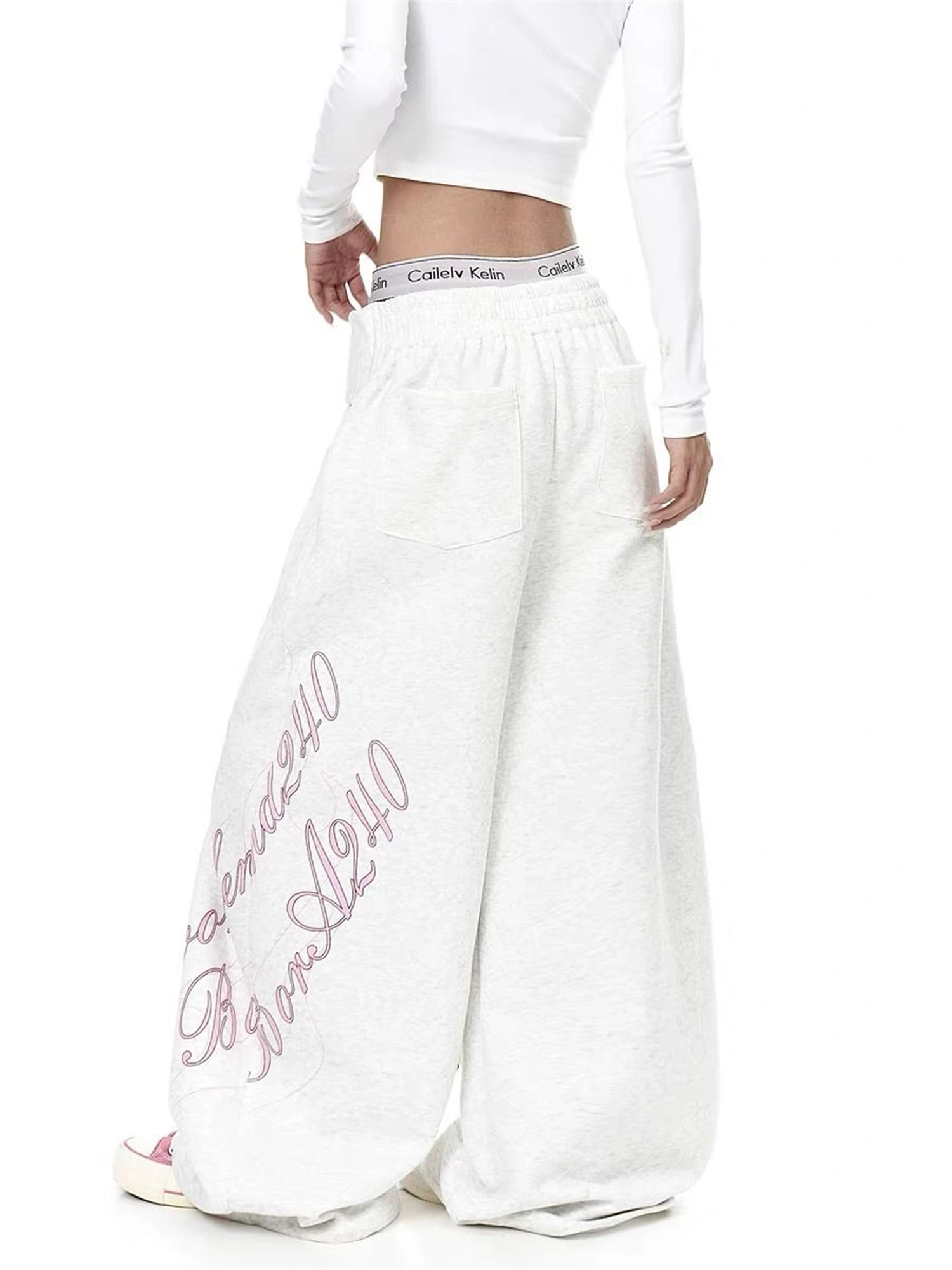 Damskie spodnie baggy w stylu Y2K z nadrukiem płomieni, luźne spodnie z szerokimi nogawkami w stylu streetwear z unikalnym wiązaniem, codzienne spodnie w stylu hip-hop.