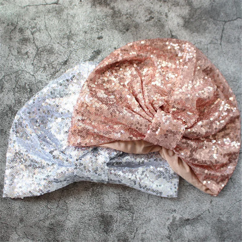 French Retro Sequins Turban Cap for Women Fashion Ladies Headwrap Bonnet Muslim Female Inner Hijabs Headscarf Arab India Hats