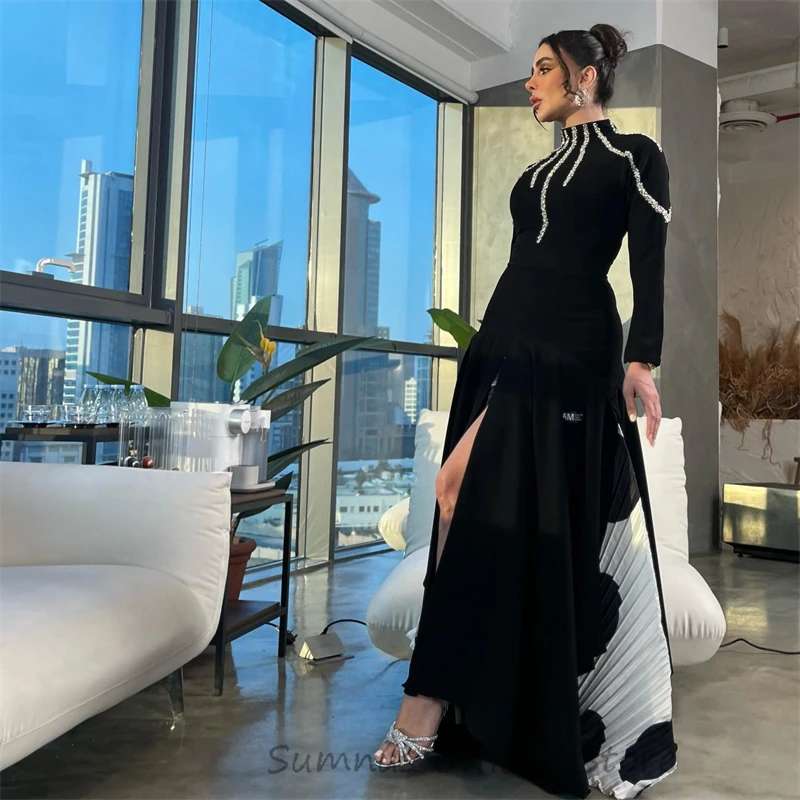 SUMNUS Black Formal Dubai Event Prom Dresses A Line Party Dress Shiny High Neck Evening Gowns Women Birthday Gowns Customized