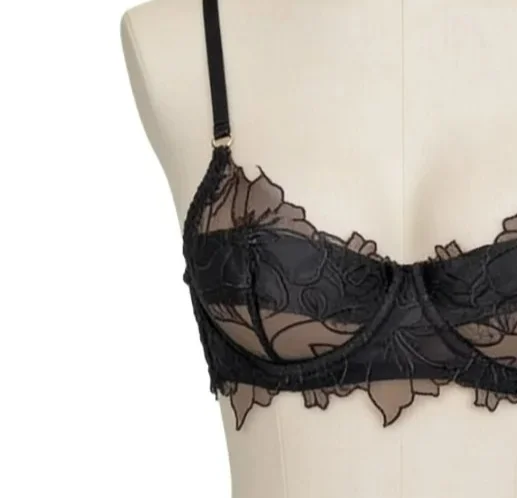 New Model French Lingerie Sexy Cut Out Embroidery, Ultra Thin Gathered 2 Row Fastening for Small Breasts Pure Erotic KUCLUT